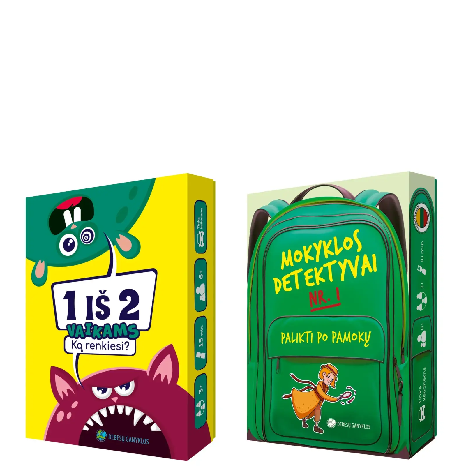 Žaidimų rinkinys vaikams („1 iš 2. Ką renkiesi vaikams“ + „Mokyklos detektyvai Nr. 1. Palikti po pamokų“)